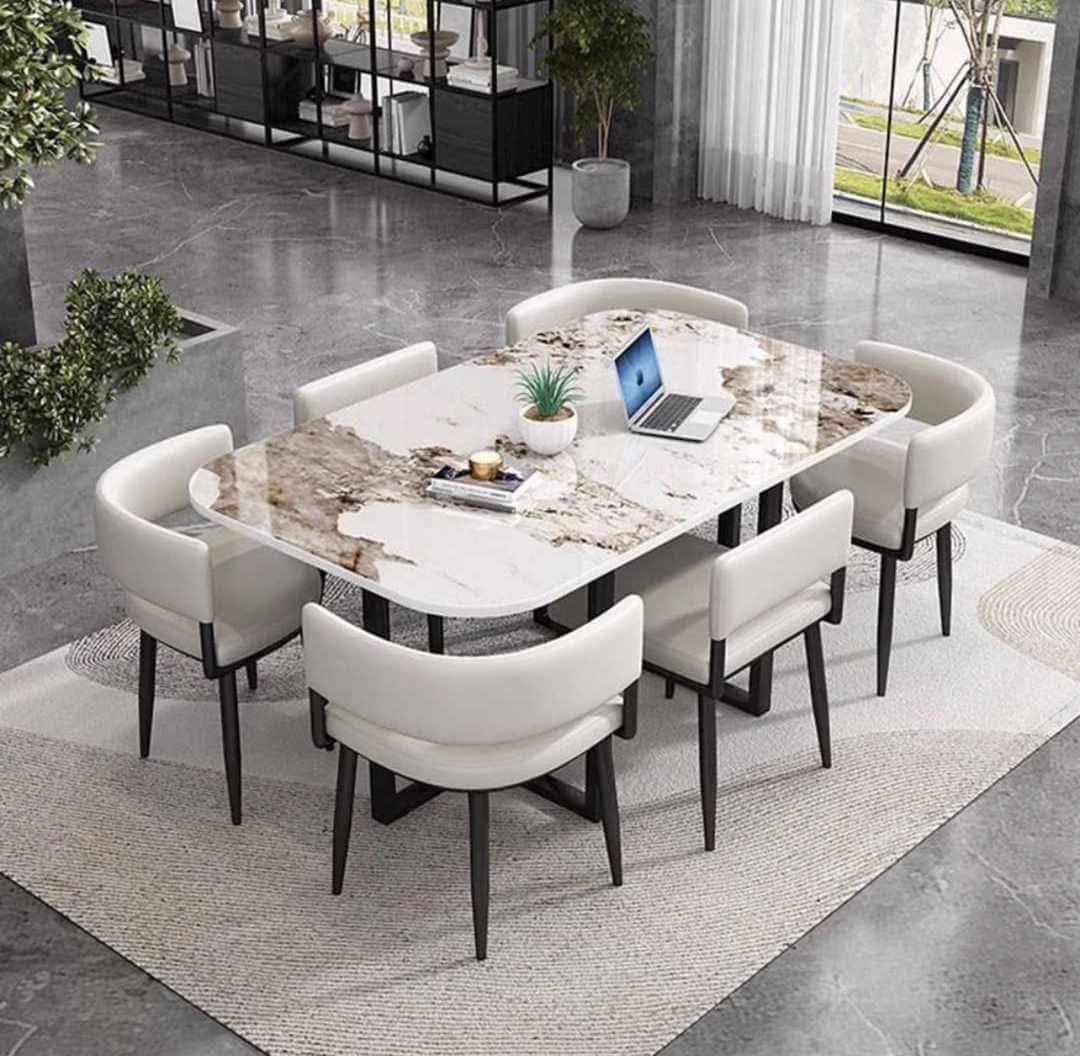 6 seater regal marble dining set Dining Sets decor from Eleos Decor main product view